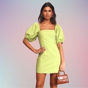 Lulus Square To Next? Lime Green Puff Sleeve Mini Dress